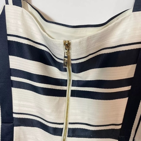 Eliza J Sleeveless Jacquard Striped Mini Tank Dress Navy Blue Size L Slit Lined - Picture 4 of 7